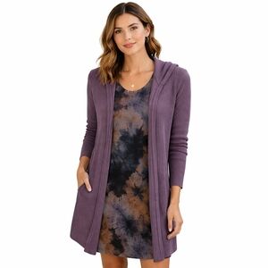 Field Gear Purple Ribbed Hooded Open Front Cardigan sweater M